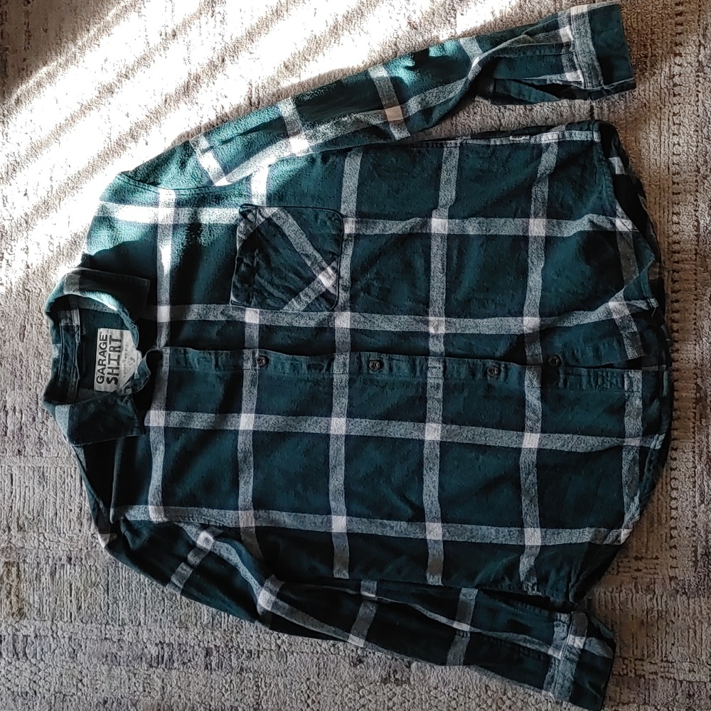 🍁2 For 20!Grg boyfriend fit green plaid flannel